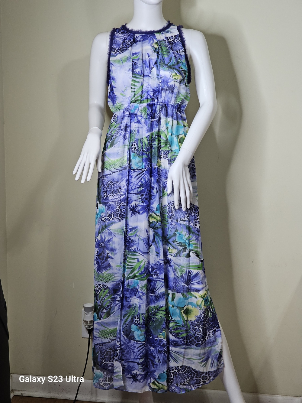 Tropical Blue & Green Sleeveless Maxi Dress